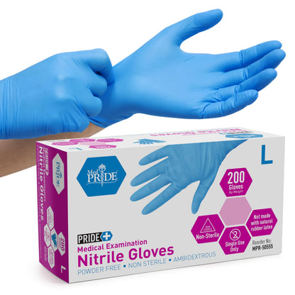 Medpride Medical Examination Nitrile Gloves| Medium Box of 200| Blue, Latex/Powder-Free, Non-Sterile Exam Gloves| Professional Grade for Hospitals, Law Enforcement, Tattoo Artists, First Response