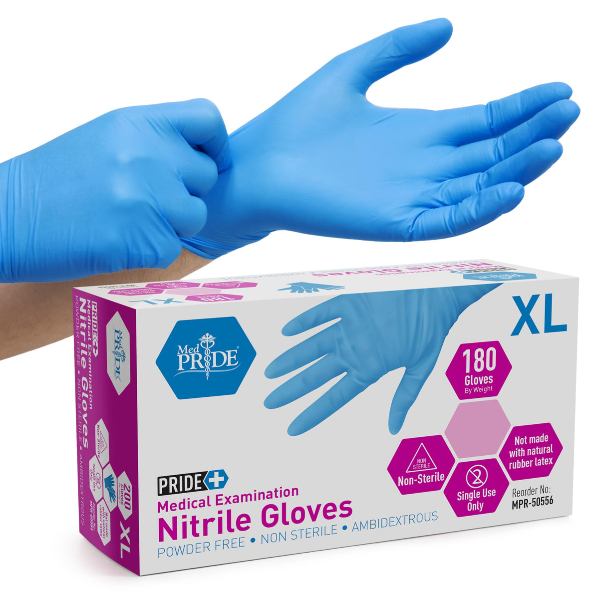 Medpride Medical Examination Nitrile Gloves| Medium Box of 200| Blue, Latex/Powder-Free, Non-Sterile Exam Gloves| Professional Grade for Hospitals, Law Enforcement, Tattoo Artists, First Response