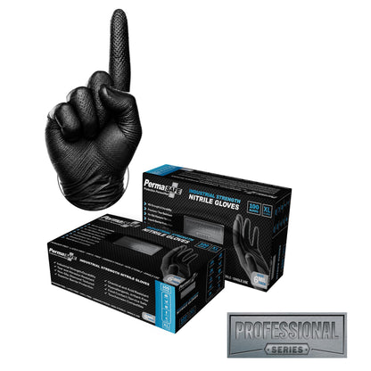 PermaSafe Black Nitrile Gloves | Heavy Duty 6+ Mil Industrial Grade Protection | Powder and Latex-Free Nitrile Disposable Gloves with Raised Textured Grip | Ideal for Mechanics, Construction & More