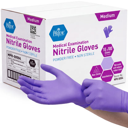 MedPride Powder-Free Nitrile Exam Gloves, Iris Blue, Medium, Box/100