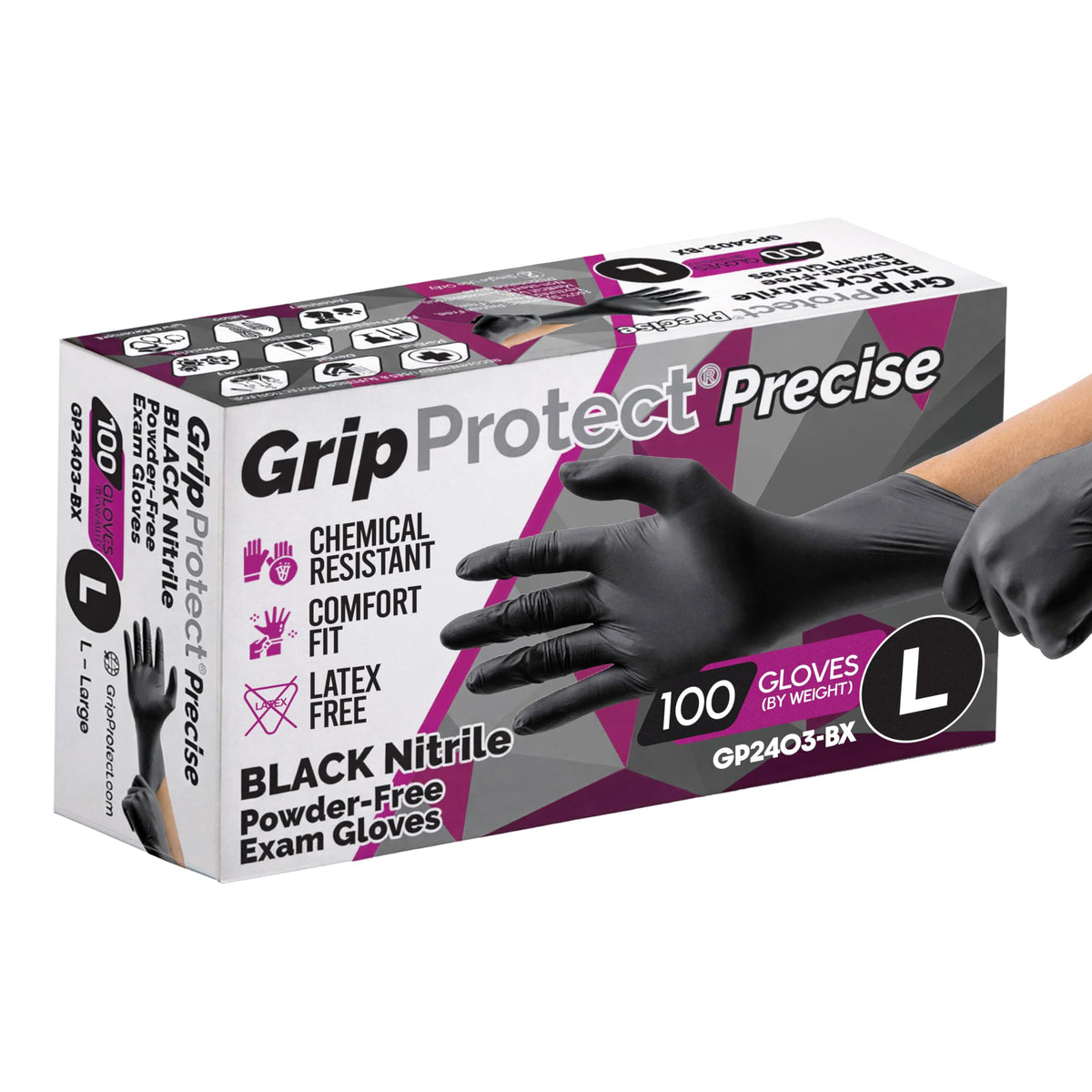 GripProtect Precise Black Nitrile Gloves 4 Mil, Chemical Resistant Gloves
