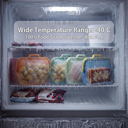 Auto-Closing Magnetic Seal Reusable Silicone Food Storage Bags, 2 Pack 8-Cup / 68 oz Stand-Up Pouches, No Harsh Smells, for Lunch, Fruit, Meal Prep, School & Office, Dishwasher & Freezer Safe