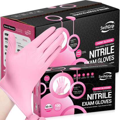 SwiftGrip Nitrile Exam Gloves, 4 Mil, Cherry Blossom, Food Safe Gloves Disposable Latex Free, Powder Free