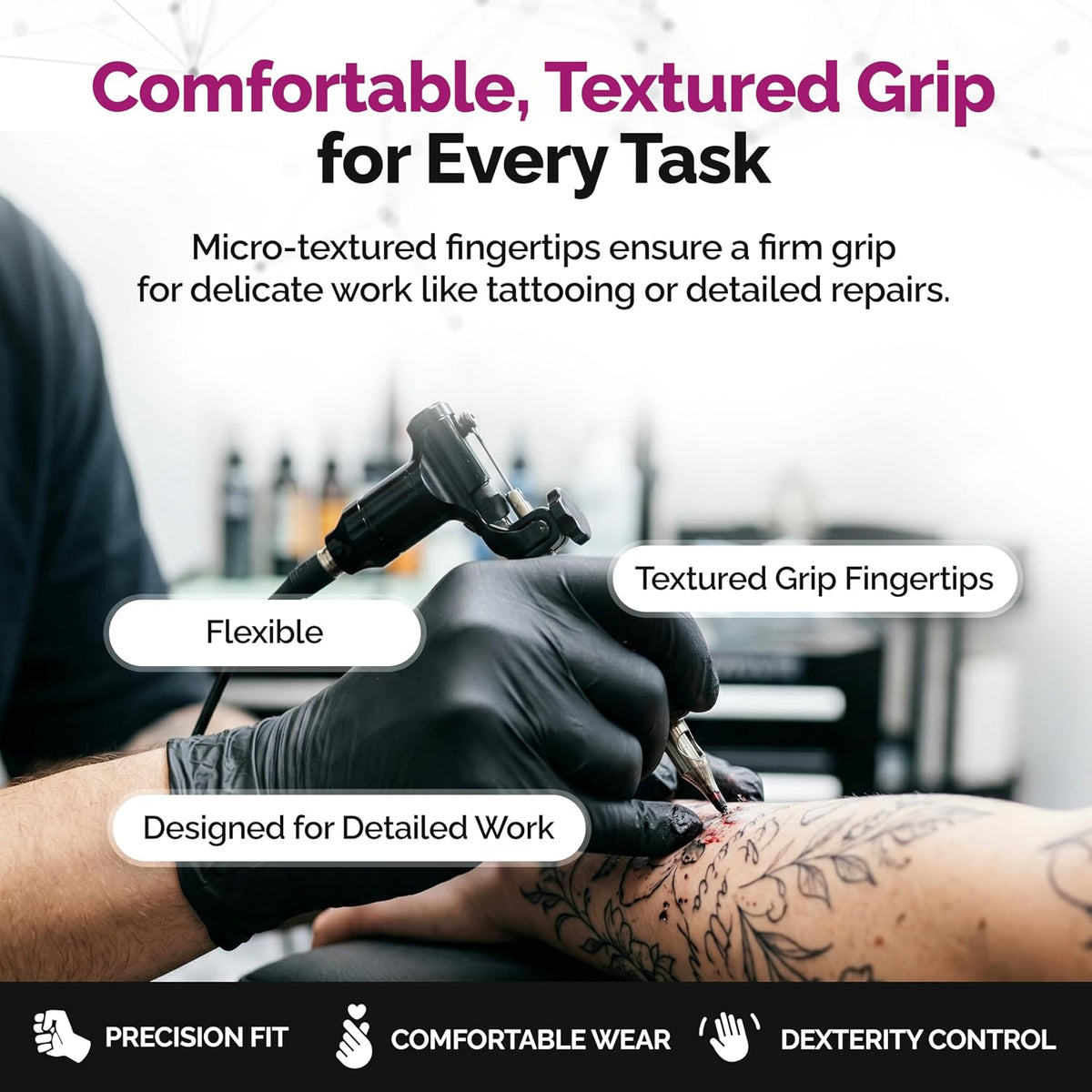 GripProtect Precise Black Nitrile Gloves 4 Mil, Chemical Resistant Gloves