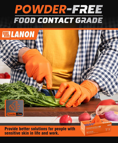 LANON 8mil Orange Disposable Nitrile Gloves,Mechanic,Heavy Duty,Large