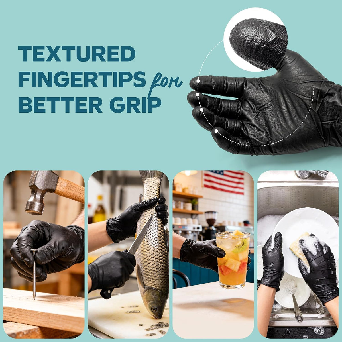 GUSTO Black Nitrile Gloves - Disposable Heavy Duty 6 Mil