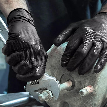 TitanFlex Heavy Duty Black Industrial Nitrile Gloves with Raised Diamond Texture, Latex Free 8mil