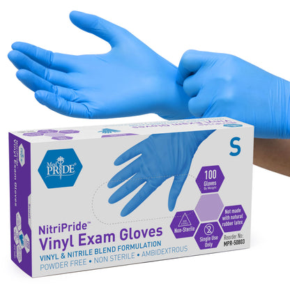 MED PRIDE Nitrile/Vinyl Blend Exam Gloves,Powder-Free,Blue,X-Large,100-Ct