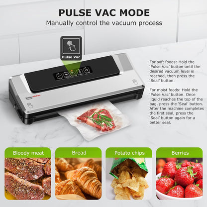 Bonsenkitchen Vacuum Sealer Machine, Multiple Modes For Meal Prep,Silver