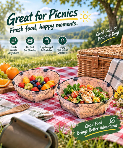 Collapsible Bowl and Plate Set with Cup, 3-Piece Portable Folding Tableware, Snap Button Fold-Flat Bowl, Plate and Cup for Camping Picnic Travel
