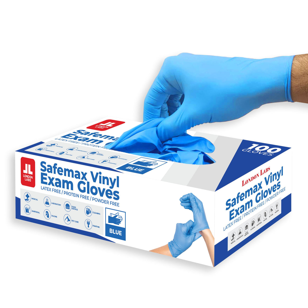 London Labs Synthetic Vinyl Exam Gloves Powder-Free, Latex-Free, Disposable, Ultra-strong, Food Safe, Healthcare, Cleaning