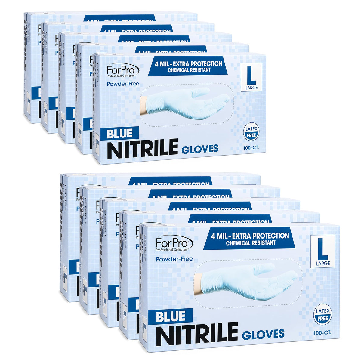 ForPro Disposable Nitrile Gloves, Chemical Resistant, Powder-Free, Latex-Free, Non-Sterile, Food Safe, 4 Mil