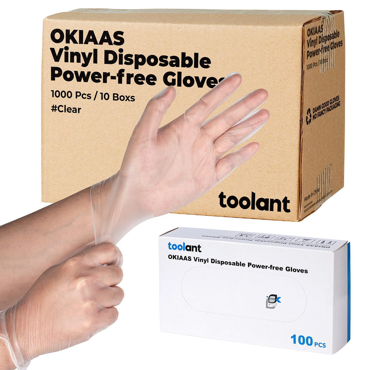 OKIAAS Clear Vinyl Disposable Gloves, Latex-Free, Powder-Free
