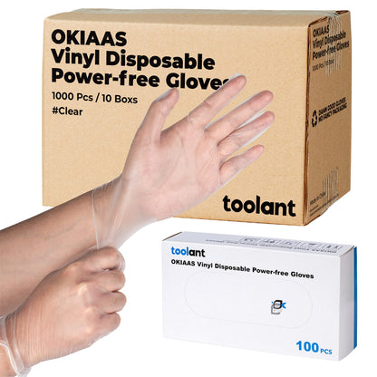 OKIAAS Clear Vinyl Disposable Gloves, Latex-Free, Powder-Free