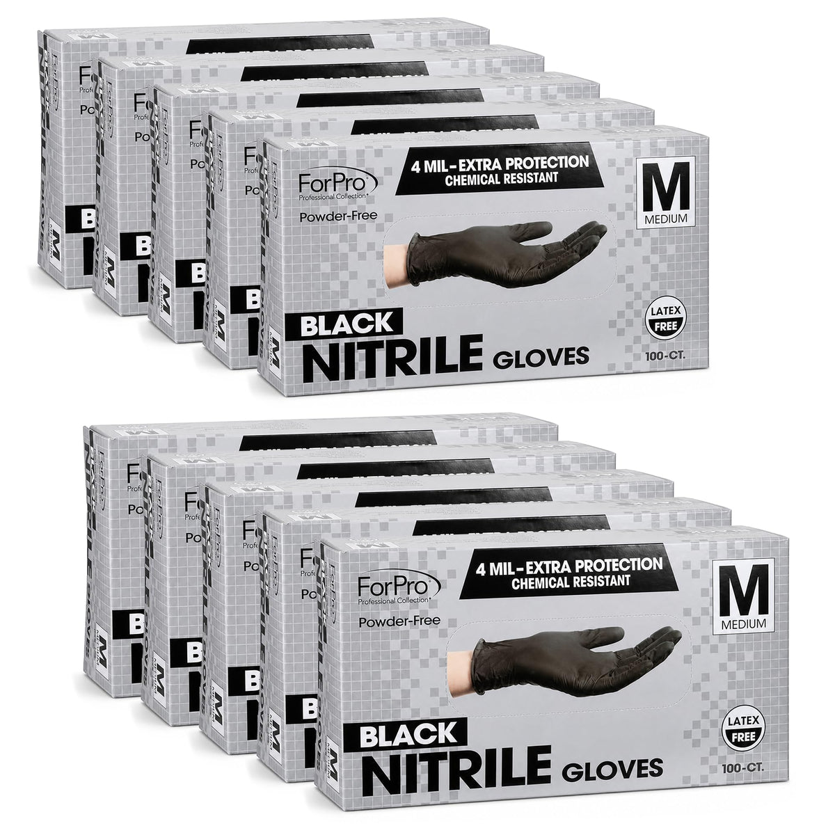 ForPro Disposable Nitrile Gloves, Chemical Resistant, Powder-Free, Latex-Free, Non-Sterile, Food Safe, 4 Mil