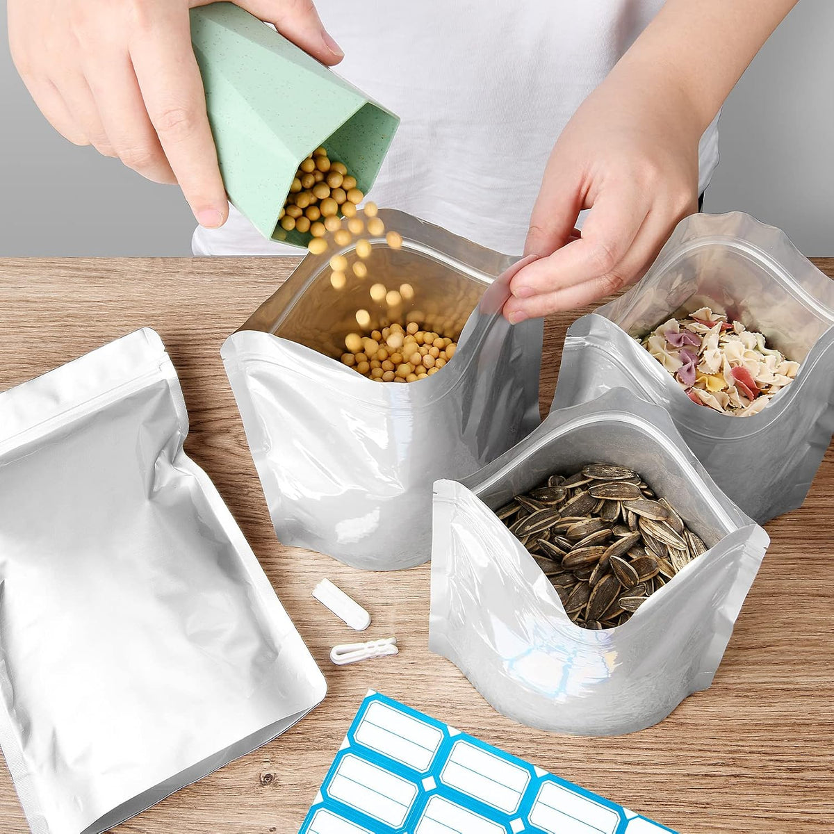 SYMYNELEC 100-Pack Mylar Bags with 400cc Oxygen Absorbers for Food Storage