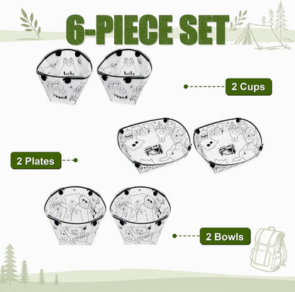 Collapsible Bowl Set, 2 Sets Portable Camping Tableware with Folding Bowl, Plate and Cup, Lightweight Camp Dishes for Picnics, Hiking, Backpacking, Small Storage, Snacks and Travel.
