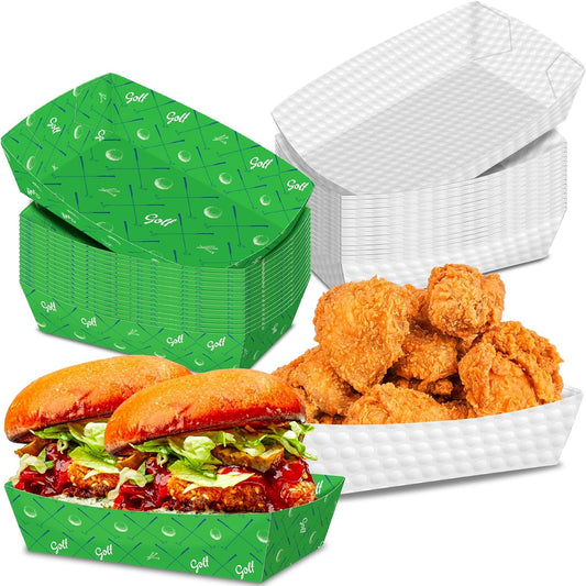 No Folding Required 100 Pack 2 Lb Golf Party Favors Large Golf Plates Paper Serving Trays Nachos Food Boats Disposable Bowls for Golf Birthday Party Decorations