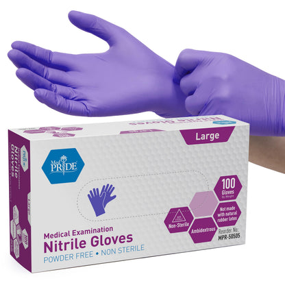 MedPride Powder-Free Nitrile Exam Gloves, Iris Blue, Medium, Box/100