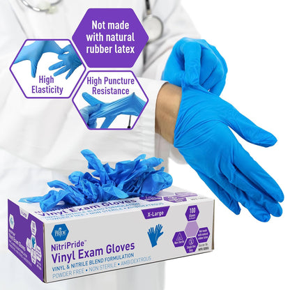 MED PRIDE Nitrile/Vinyl Blend Exam Gloves,Powder-Free,Blue,X-Large,100-Ct