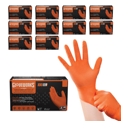 GLOVEWORKS Nitrile Gloves Disposable Orange 8 mil