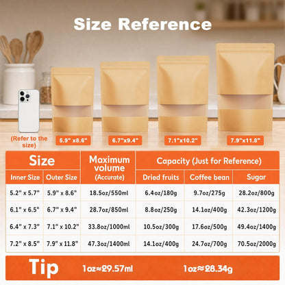 FireKylin 100 Pcs Resealable Bags, Matte Window, Paper, Brown,5.9 x 8.6 in