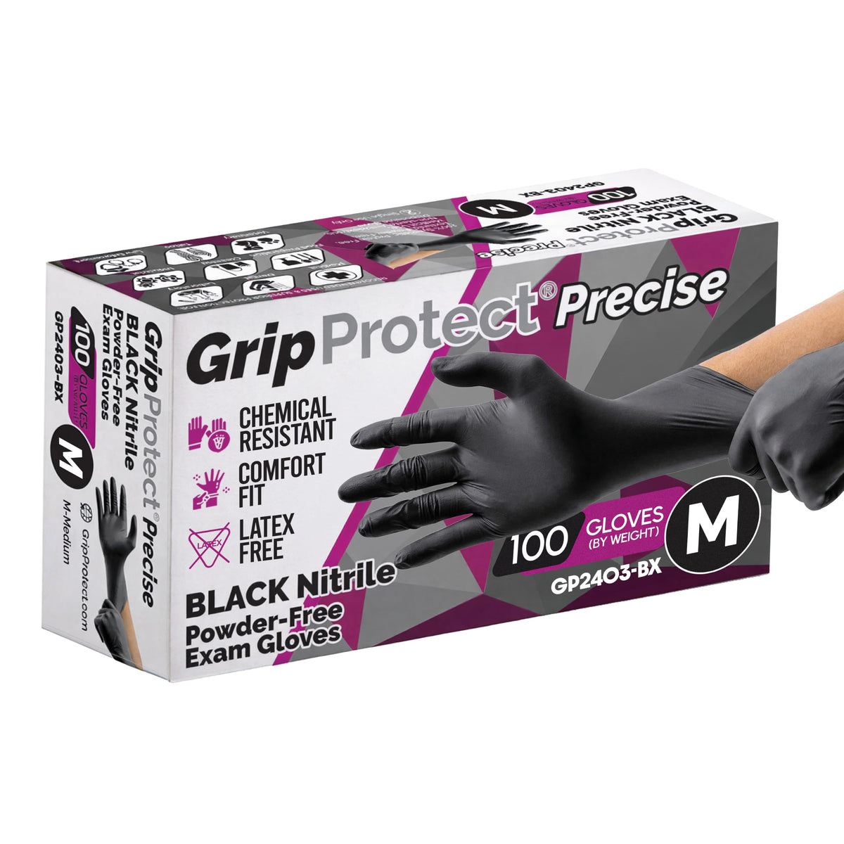 GripProtect Precise Black Nitrile Gloves 4 Mil, Chemical Resistant Gloves
