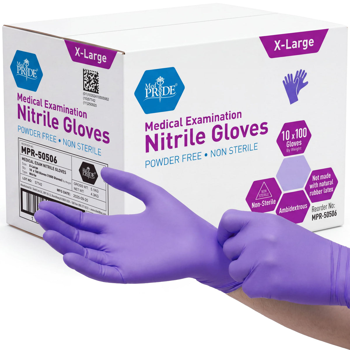 MedPride Powder-Free Nitrile Exam Gloves, X-Large (Pack of 100)