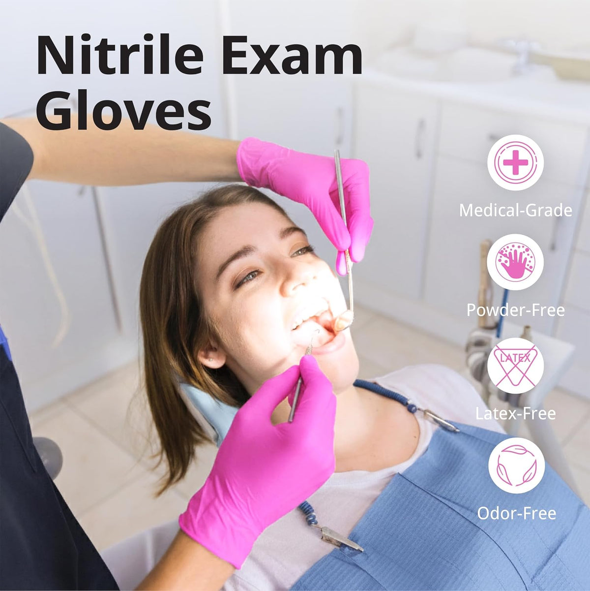 SwiftGrip Powder-Free Nitrile Gloves, 3-mil, Disposable Nitrile Gloves, Latex-Free, Powder-Free - Pink/Fuchsia