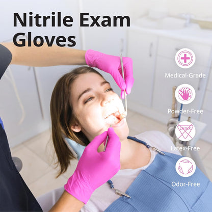 SwiftGrip Powder-Free Nitrile Gloves, 3-mil, Disposable Nitrile Gloves, Latex-Free, Powder-Free - Pink/Fuchsia