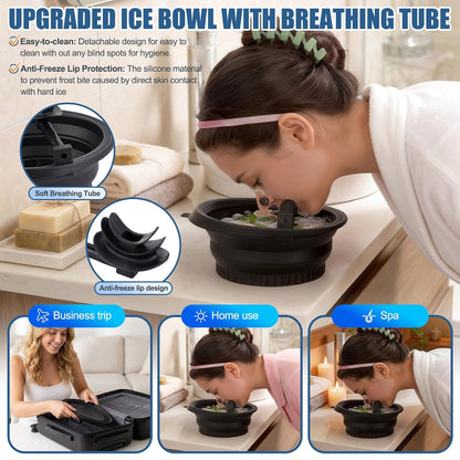 Face Ice Bath Bowl Built-in Ice Tray and Cover with Breathing Tube