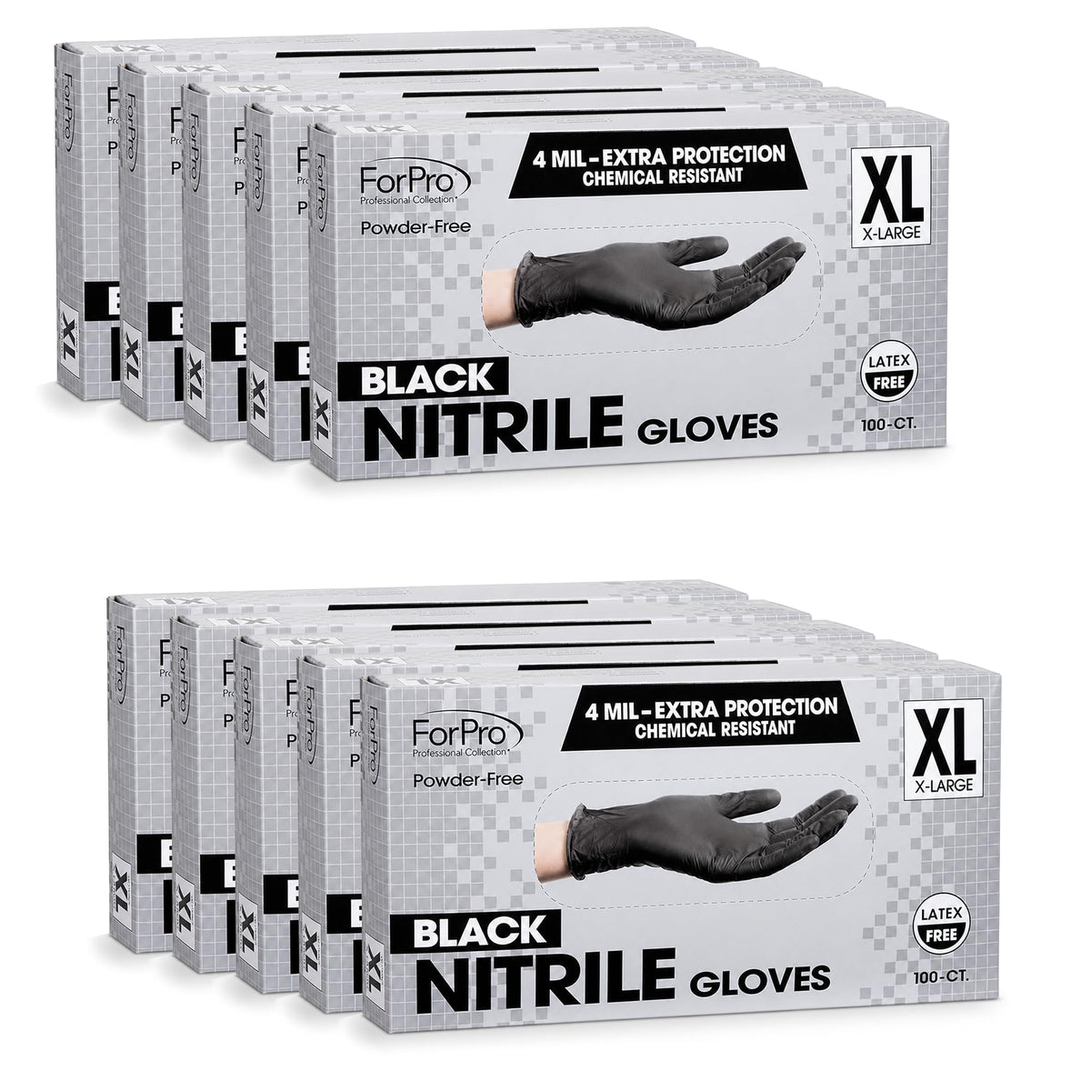ForPro Disposable Nitrile Gloves, Chemical Resistant, Powder-Free, Latex-Free, Non-Sterile, Food Safe, 4 Mil