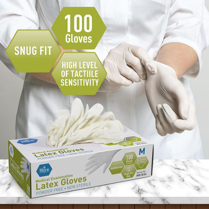 MED PRIDE Medpride Medical Examination Latex Gloves| 5 mil Thick, Powder-Free, Non-Sterile, Heavy Duty Exam Gloves