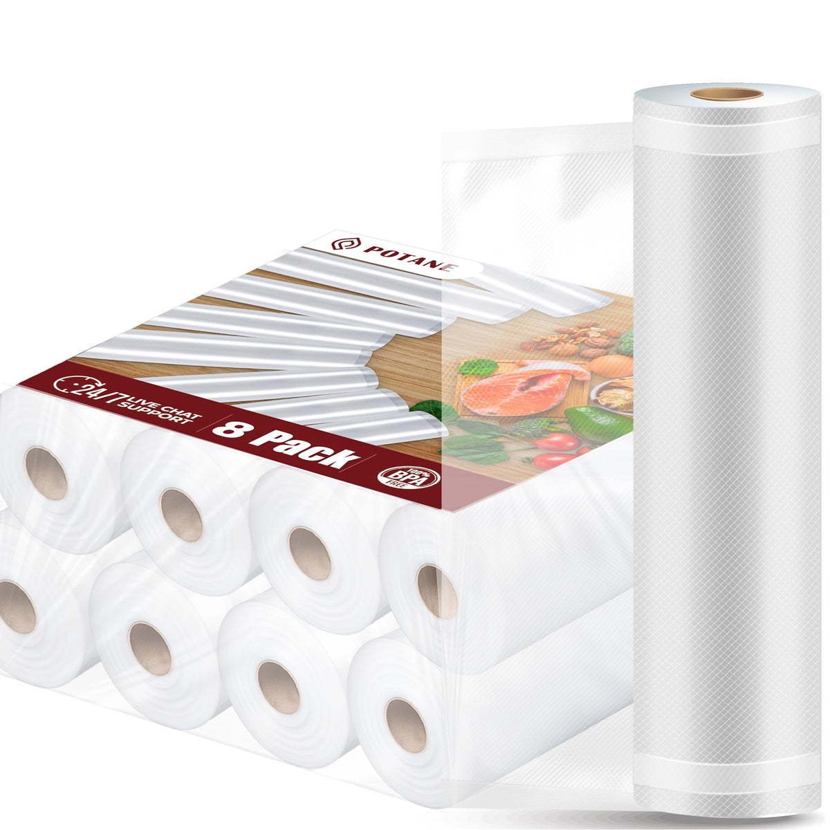 POTANE 6 Pack 11"x20'(3Rolls) and 8"x20' (3Rolls)Thickened Vacuum Sealer Bags , Smell-Proof, Puncture Prevention, Heavy duty for POTANE, Food Saver, Great for Vacuum storage,Meal Prep or Sous Vide