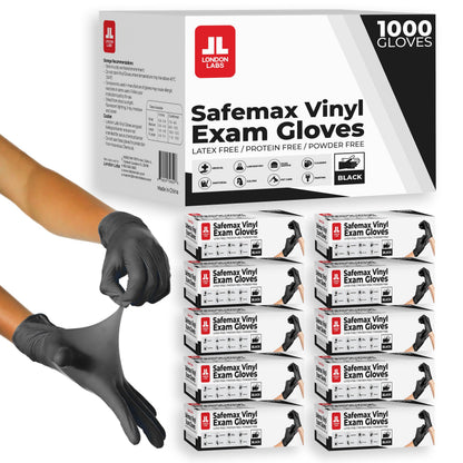 London Labs Black Synthetic Vinyl Exam Gloves Powder Free and Latex Free