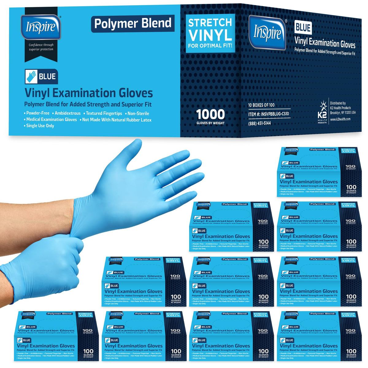 Inspire Nitrile-Vinyl Blend Exam Gloves - Disposable, Latex Free, Medical, Multipurpose for Cooking