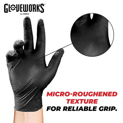 GLOVEWORKS Black Nitrile Gloves 5 Mil Disposable for Food Service, Cooking, Professional Cleaning, Size XL, Box of 100