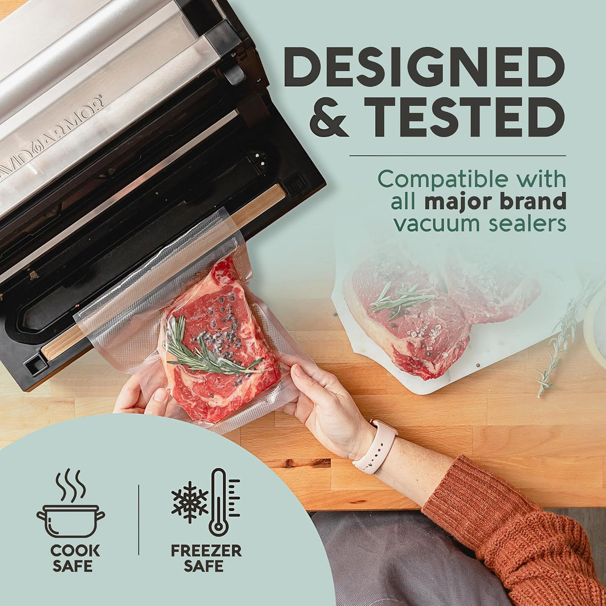 Avid Armor Food Vacuum Sealer Bags – 100-Pack, 8x12” Quart Freezer Bags