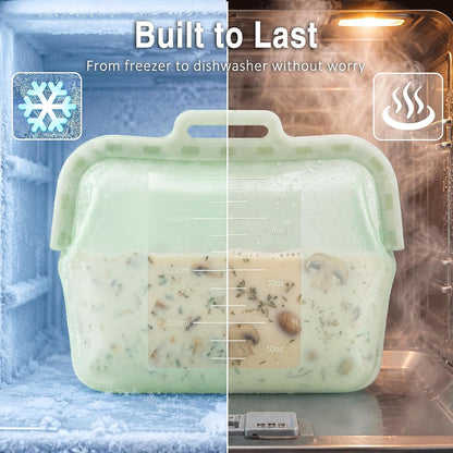 Large Reusable Silicone Food Storage Bag, 68 oz/2 L, Magnetic Seal