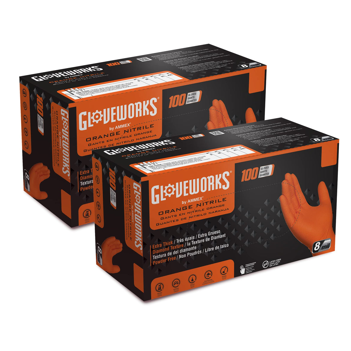 GLOVEWORKS Nitrile Gloves Disposable Orange 8 mil