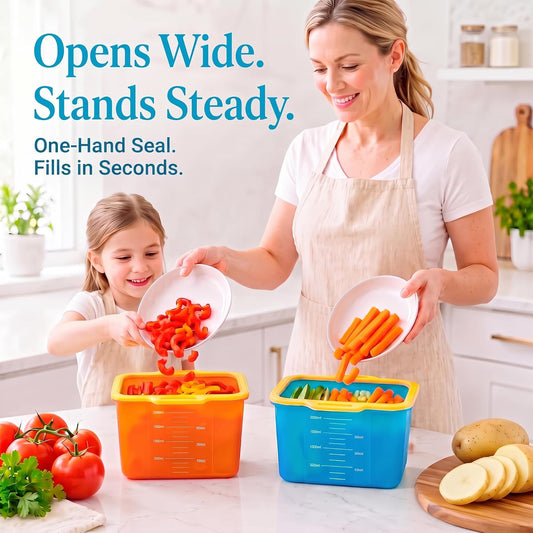 Auto-Closing Magnetic Seal Reusable Silicone Food Storage Bags, 2 Pack 8-Cup / 68 oz Stand-Up Pouches, No Harsh Smells, for Lunch, Fruit, Meal Prep, School & Office, Dishwasher & Freezer Safe