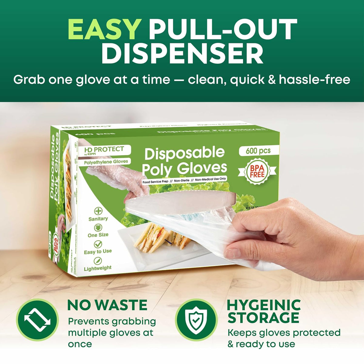 Keppi 600 Pack Disposable Food Prep Gloves – Clear Polyethylene, Latex- BPA & Powder-Free – Bulk Kitchen Gloves for Cooking, Catering, BBQ, Baking, Restaurant Food Handling