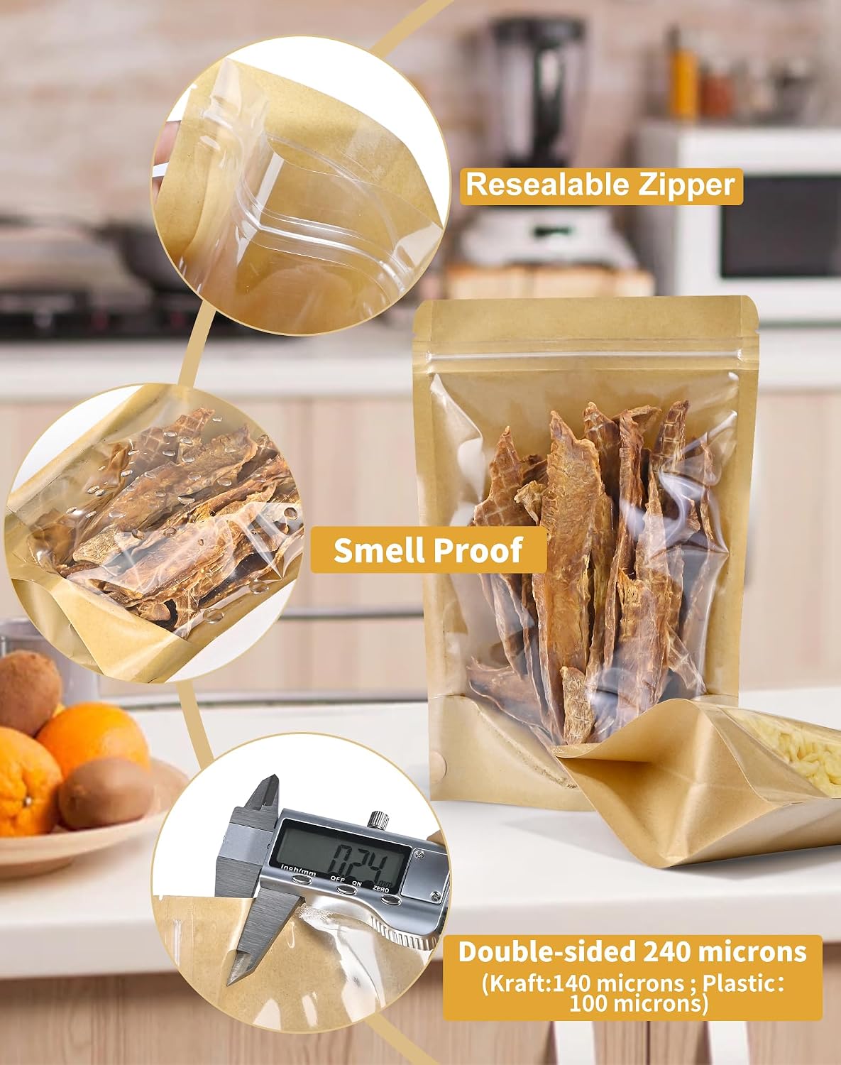 FireKylin 100 Pcs Resealable Bags, Clear Front Pouches, Brown, 4.7" x 7.9"