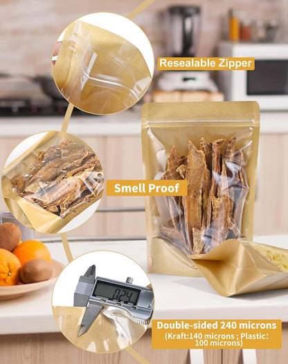 FireKylin 100 Pcs Resealable Bags, Clear Front Pouches, Brown, 4.7" x 7.9"