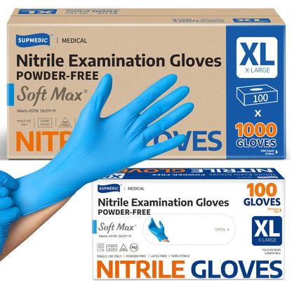 Supmedic Medical Soft Max Nitrile Exam Disposable Gloves Powder-Free 1000Ct