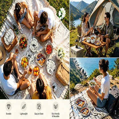 Collapsible Camping Tableware Set - 6 Pack Foldable Cups, Bowls & Plates Combo with Utensils, Lightweight, Portable, Easy to Clean & Heat Resistant for Picnic, Hiking, Travel, RV