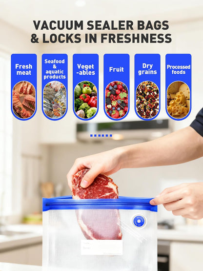 60 Pcs Reusable Vacuum Sealer Bags for Food, 3 Size BPA-Free Vacuum Storage Bags with Sealing Clips & Leak-Proof Design for Sous Vide Cooking, Freezer, Microwave Heating