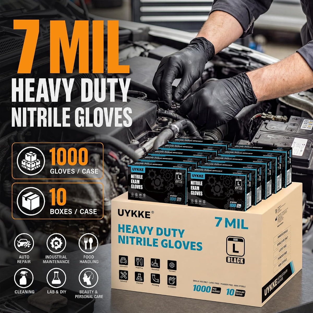 Nitrile Gloves HEAVY DUTY 7 Mil Disposable Rubber Black Gloves Medium