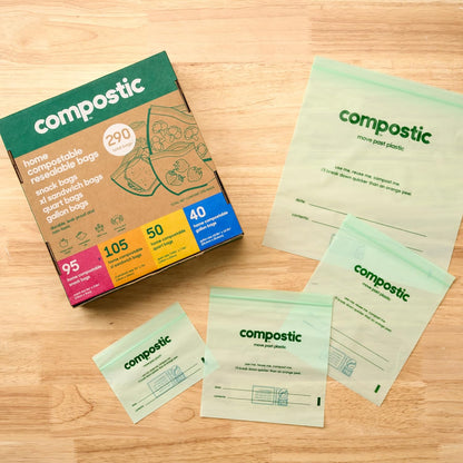 Compostic Compostable Sandwich, Snack, Gallon, Quart Bags Variety, 290 Ct