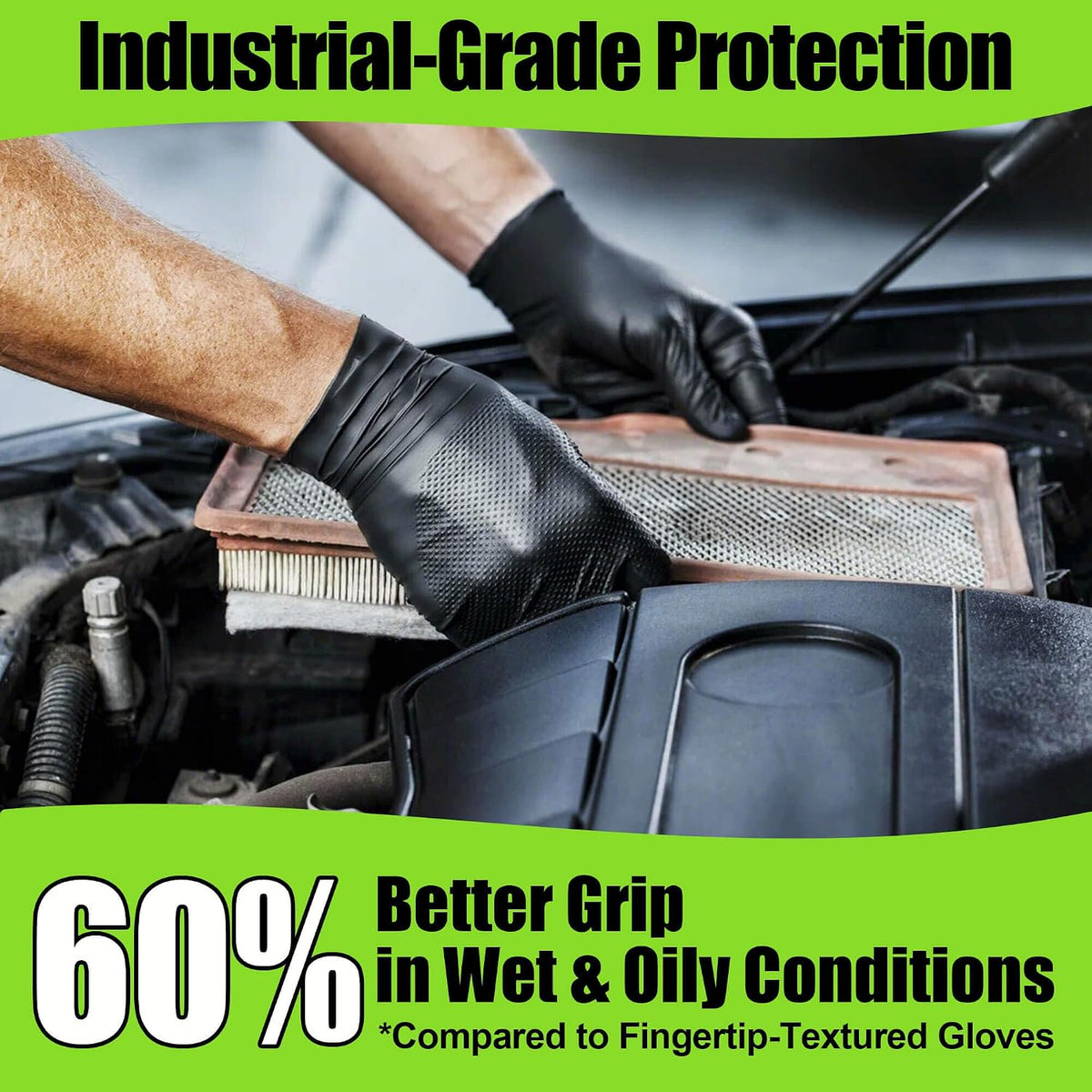 TREEGO 10 Mil Heavy Duty Black Nitrile Mechanic Gloves, 50 Count L